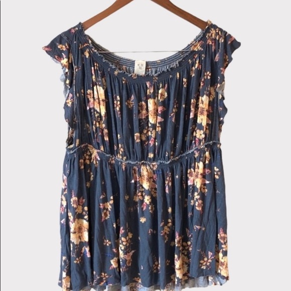 Free People Sam Floral Navy Top - Picture 3 of 9